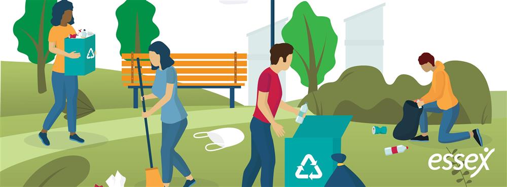 Illustration of individuals cleaning a park.